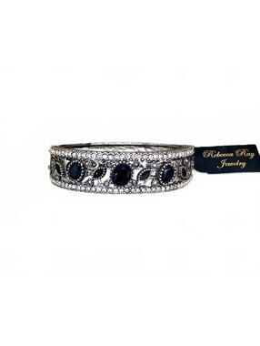 Boho Vintage-Style Filagree Silver Bangle with Stones